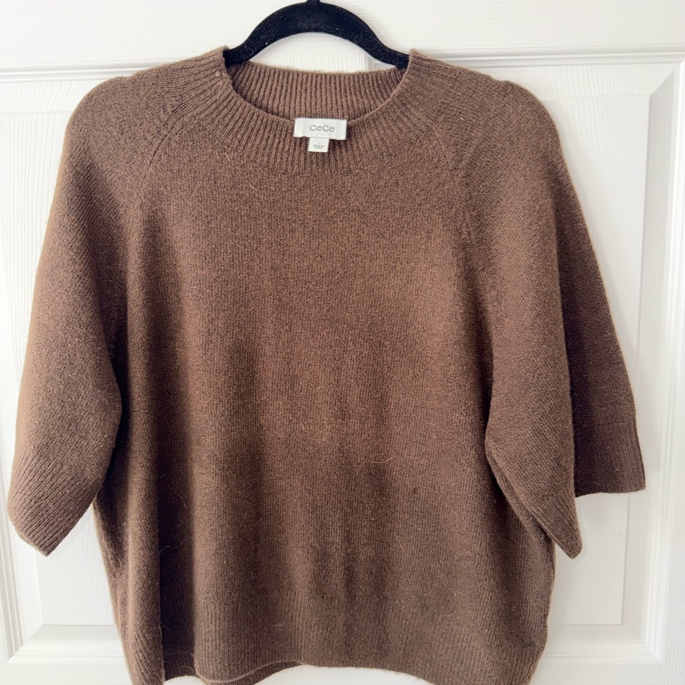 CeCe Women's Tan Crew Neck Sweater